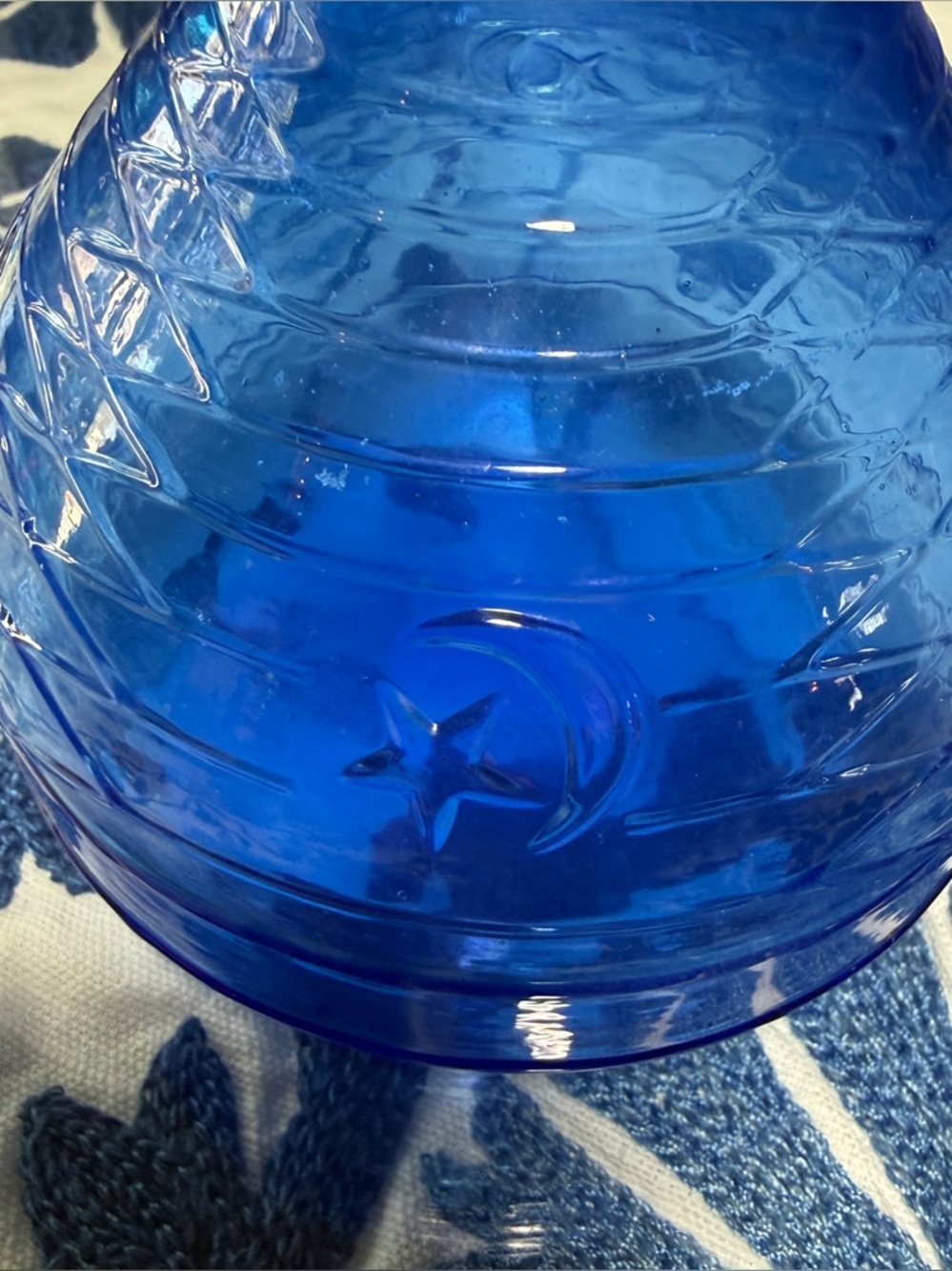 VTG Sun Moon Cobalt Blue Glass Decanter/Flask/Vase Celestial Whimsical Y2K Press - Picture 3 of 10